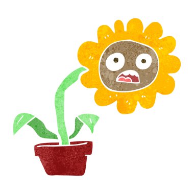 Retro karikatür üzgün çiçek