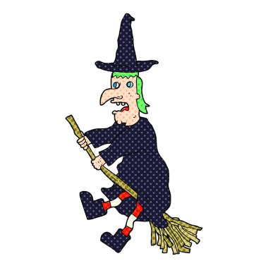 uçan süpürge üzerinde çizgi film cadı