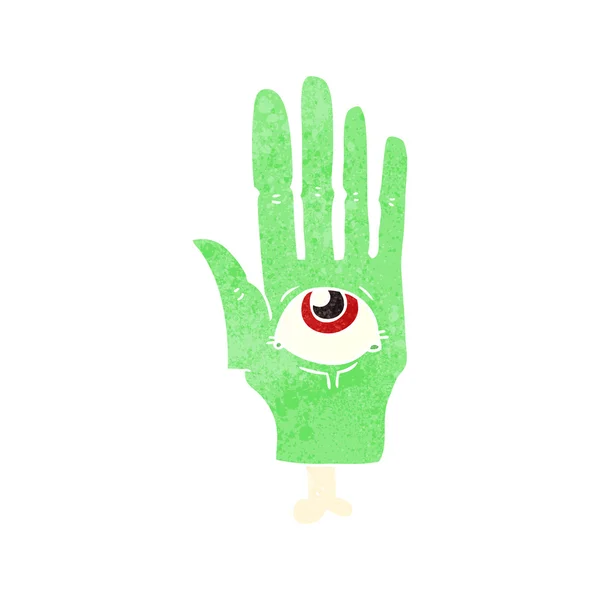 Retro cartoon spooky eye hand — Stock Vector