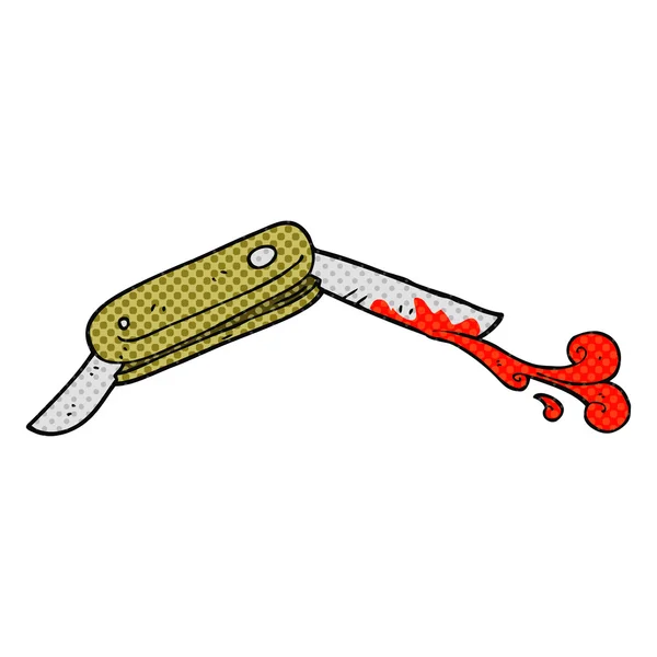 Comic book style cartoon bloody folding knife — Stock Vector