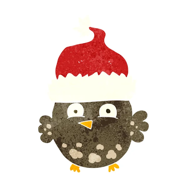 Retro cartoon owl wearing christmas hat — Stock Vector