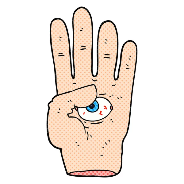 Fumetto mano spettrale con bulbo oculare — Vettoriale Stock