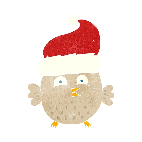 Hibou dessin animé rétro portant un chapeau de Noël — Image vectorielle