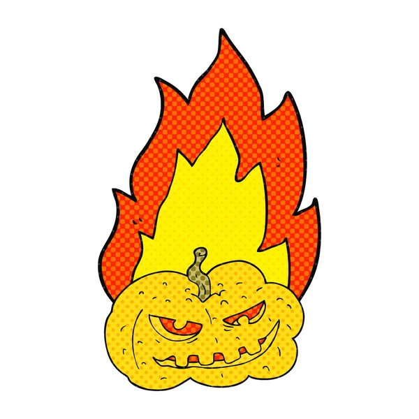 Styl komiks kreskówka płonące halloween dynia — Wektor stockowy