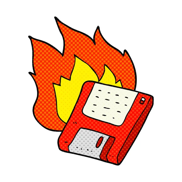Serietidning stil tecknad gamla dator disken bränna — Stock vektor