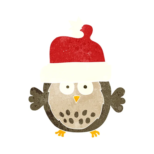 Retro cartoon owl wearing christmas hat — Stock Vector