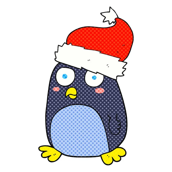 Pinguim dos desenhos animados em chapéu de Natal — Vetor de Stock