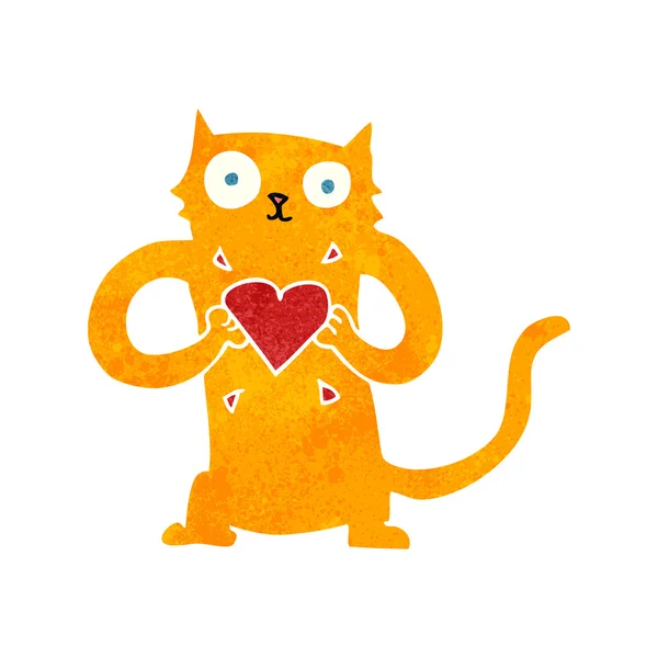 Retro cartoon kat met liefde hart — Stockvector