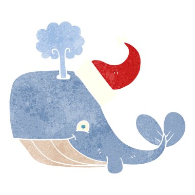 retro karikatür balina Noel şapka