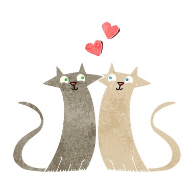 Retro karikatür kedi aşık