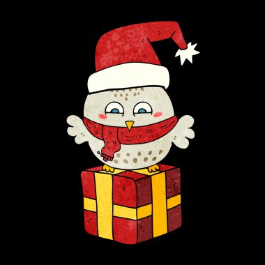 Retro karikatür sevimli Noel baykuş hediye