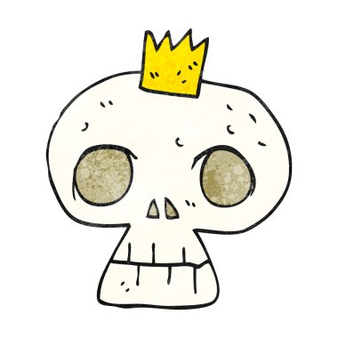 taç ile dokulu karikatür kafatası