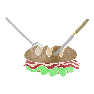 Retro karikatür bıçak ve çatal kesme büyük sandviç