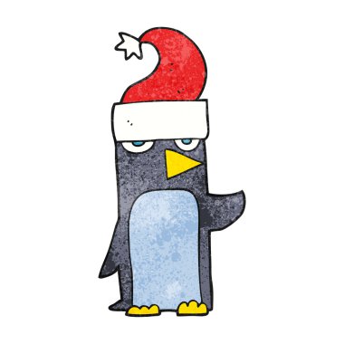 dokulu karikatür penguen Noel şapkalı