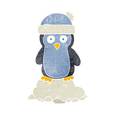 Retro karikatür penguen giyen şapka