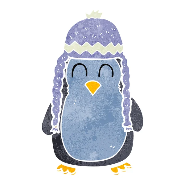 Retro tecknad pingvin bär hatt — Stock vektor