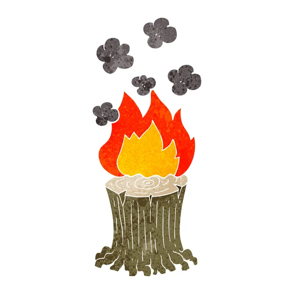 Retro cartoon burning tree stump — Stock Vector