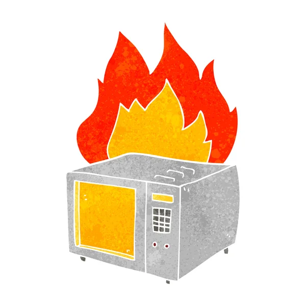 Retro kreslený mikrovlnné v plamenech — Stockový vektor