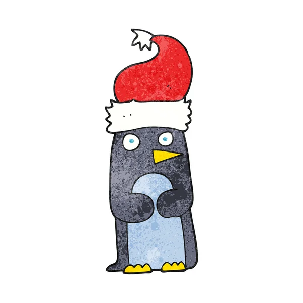 Pingouin dessin animé texturé dans le chapeau de Noël — Image vectorielle
