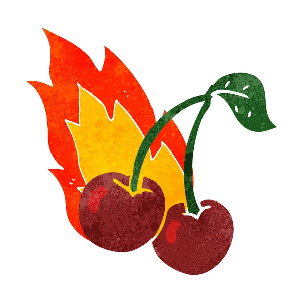 Retro cartoon flaming cherries — Stock Vector