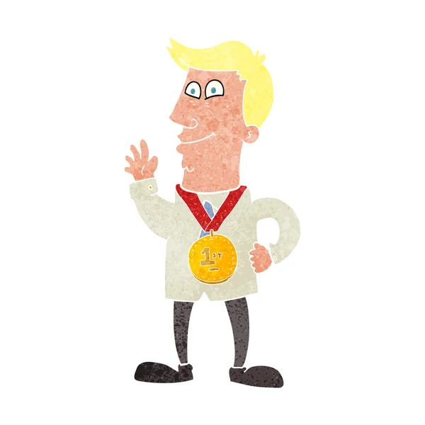Retro cartoon waving man with award — Stock Vector