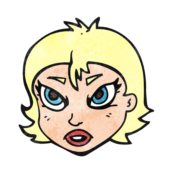 Texturizado desenho animado irritado rosto feminino —  Vetores de Stock