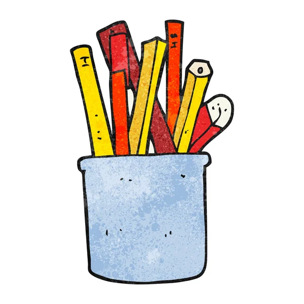 Textured cartoon desk pot of pencils and pens — Stock Vector