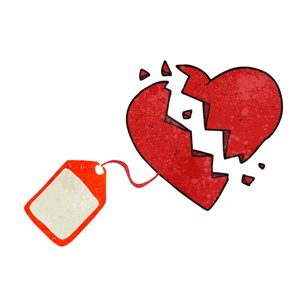 Retro cartoon luggage tag on broken heart — Stock Vector