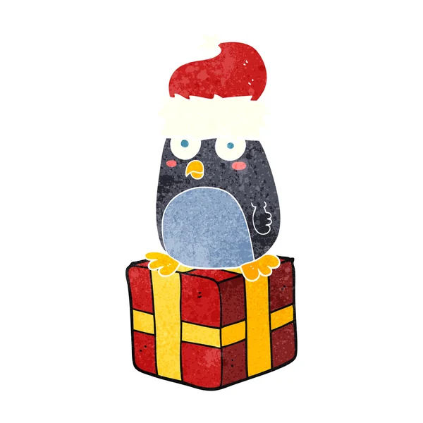 Rétro dessin animé pingouin de Noël — Image vectorielle