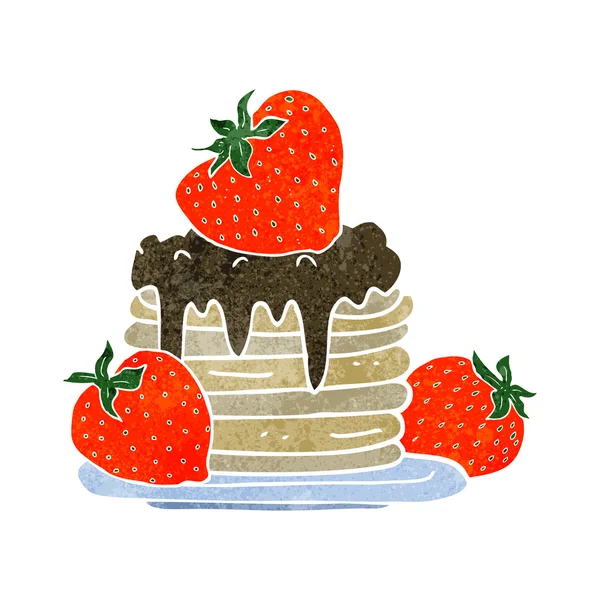 Pila de tortitas de dibujos animados retro con fresas — Vector de stock