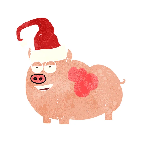 Retro cartoon christmas pig — Stock Vector
