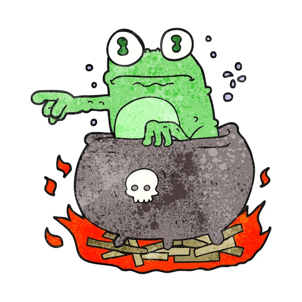 Dessin animé texturé crapaud halloween dans le chaudron — Image vectorielle