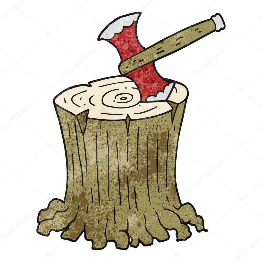 Textured cartoon axe in tree stump Stock Vector by ©lineartestpilot