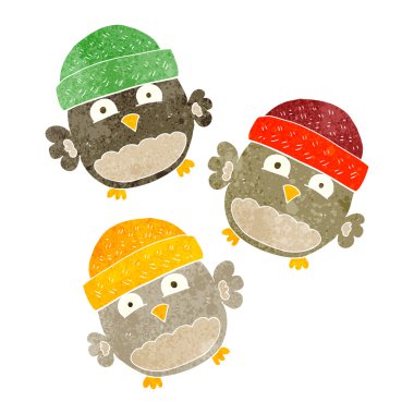 Retro karikatür sevimli baykuşlar