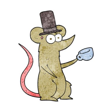 dokulu karikatür fare ile Kupası ve silindir şapka