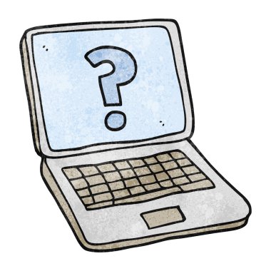 soru işareti ile dokulu karikatür dizüstü bilgisayar