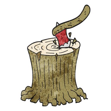 ağaç kütüğü dokulu karikatür balta