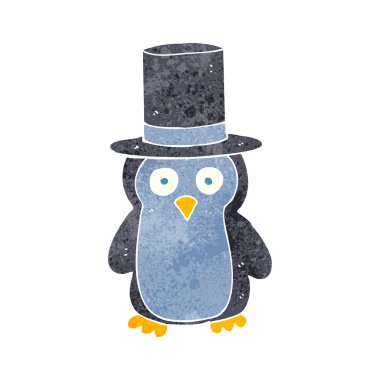 Retro karikatür penguen giyen şapka