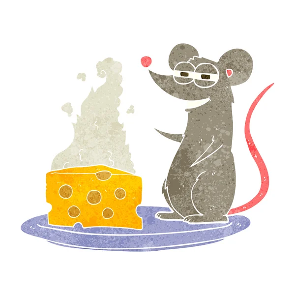 Retro cartoon mouse with cheese — Stock Vector