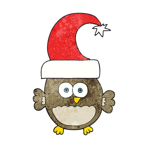 Dessin animé texturé petit hibou de Noël — Image vectorielle