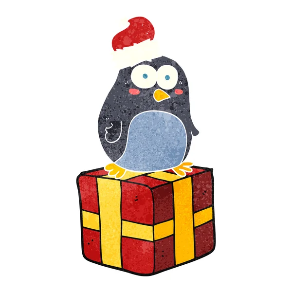 Retro cartoon christmas penguin — Stock Vector