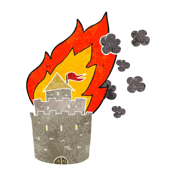 Retro cartoon burning castle — Stock Vector