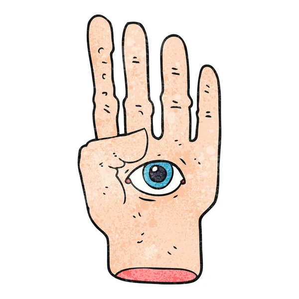 Textured cartoon spooky hand with eyeball — Stock Vector