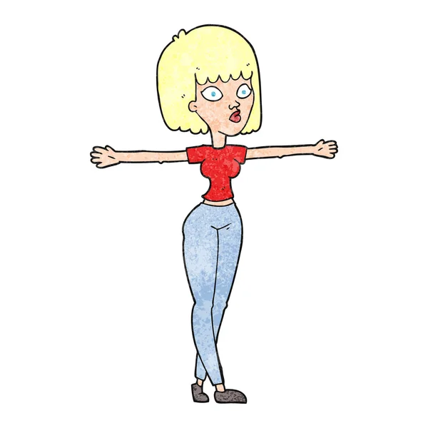 Texturierte Cartoon-Frau breitet Arme aus — Stockvektor
