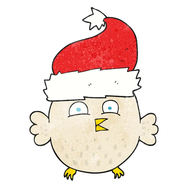 Hibou dessin animé texturé portant un chapeau de Noël — Image vectorielle