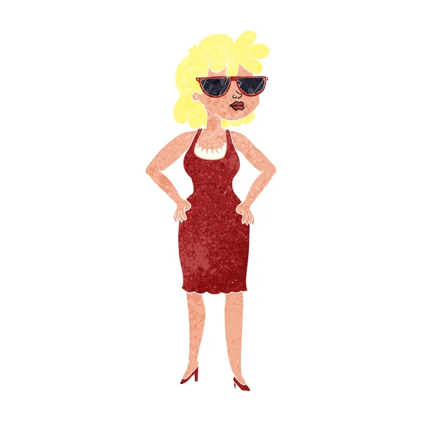Retro tecknade kvinnan bär solglasögon — Stock vektor
