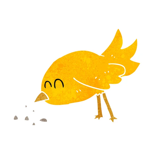 Retro desenho animado pássaro bicando sementes — Vetor de Stock