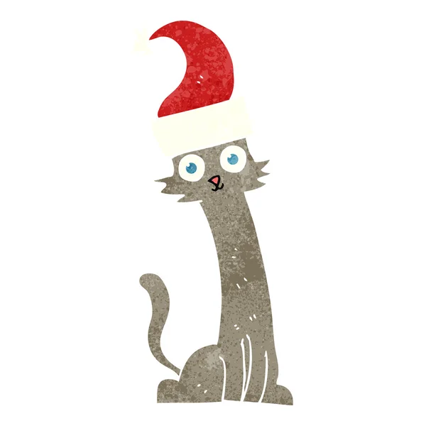크리스마스 모자에 레트로 만화 고양이 — 스톡 벡터