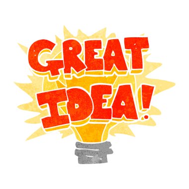 Retro çizgi film harika fikir ampul simgesi