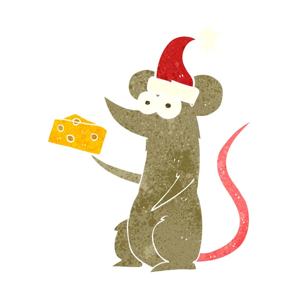 Χριστούγεννα ποντίκι ρετρό καρτούν με τυρί — Διανυσματικό Αρχείο